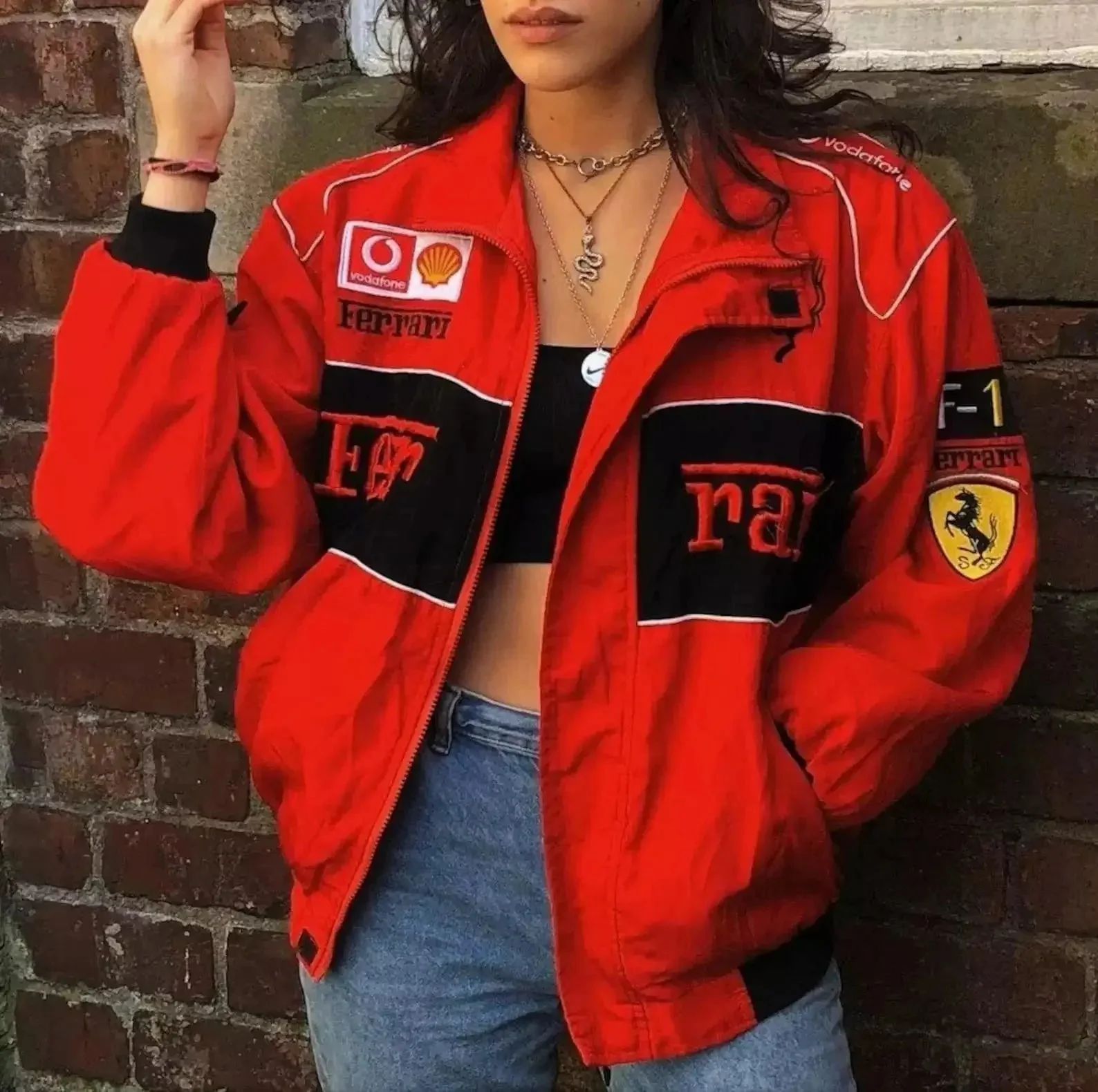 Vintage Ferrari Racing Embroidery Stylish Winter F1 Jacket - Image 4