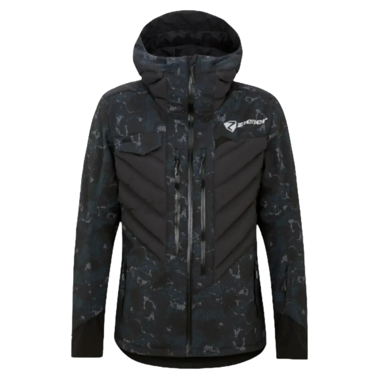 Ziener RCE Coach Jacket for Men - Black Foggy Print Ski Jacket
